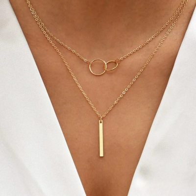 Vintage Gold Double Circle Necklace
