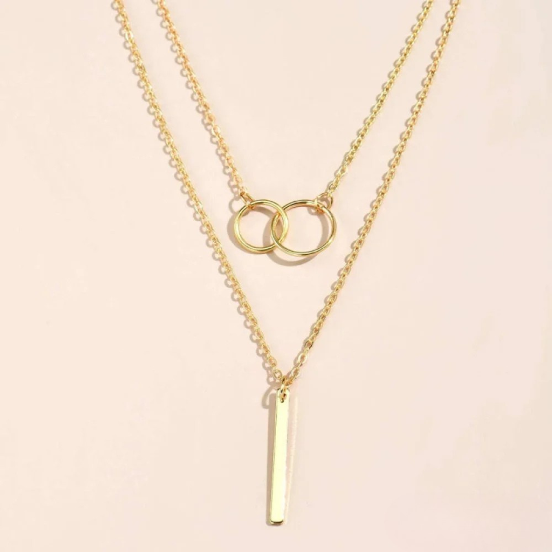Vintage Gold Double Circle Necklace