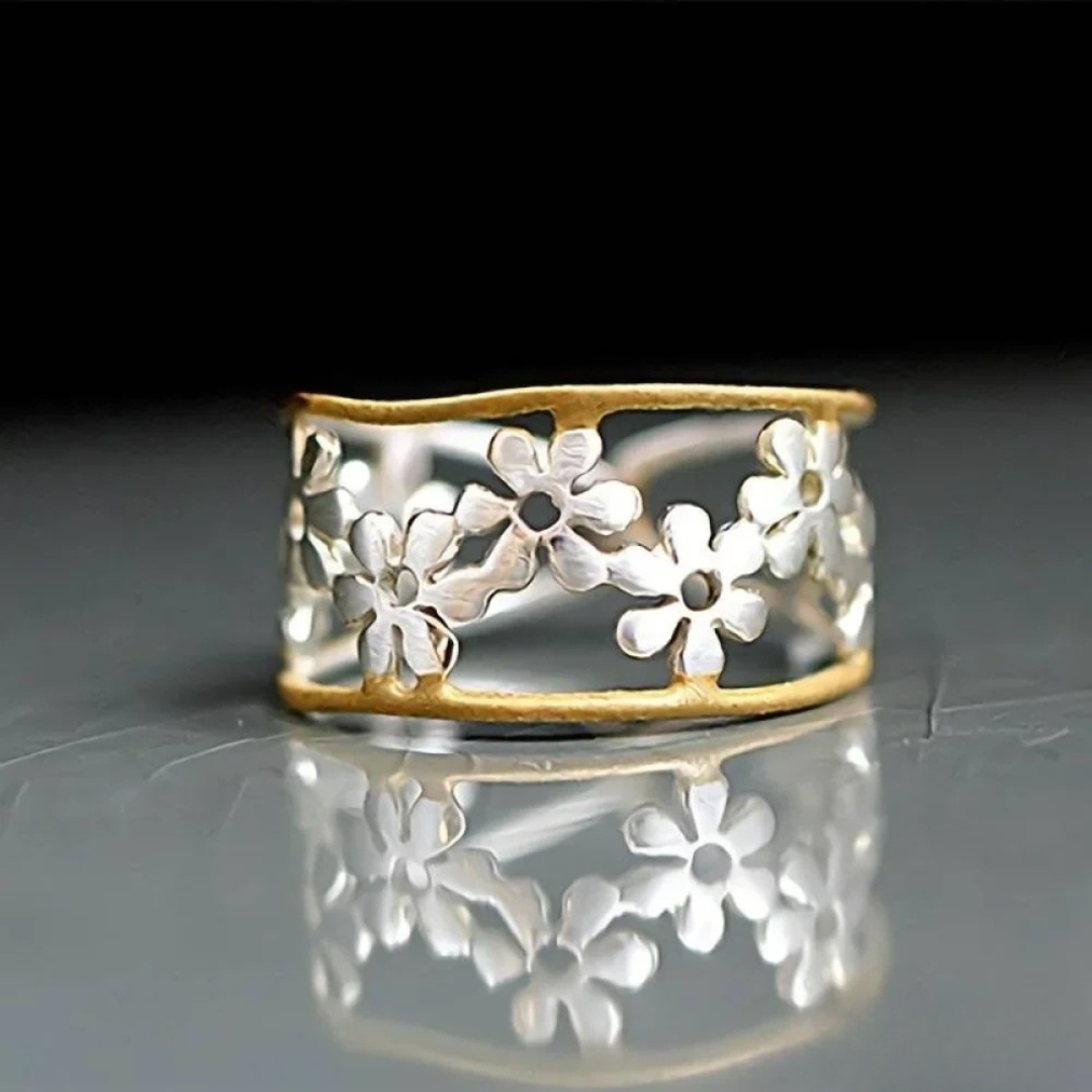 Irregular Hollow Ring with Daisy Pattern