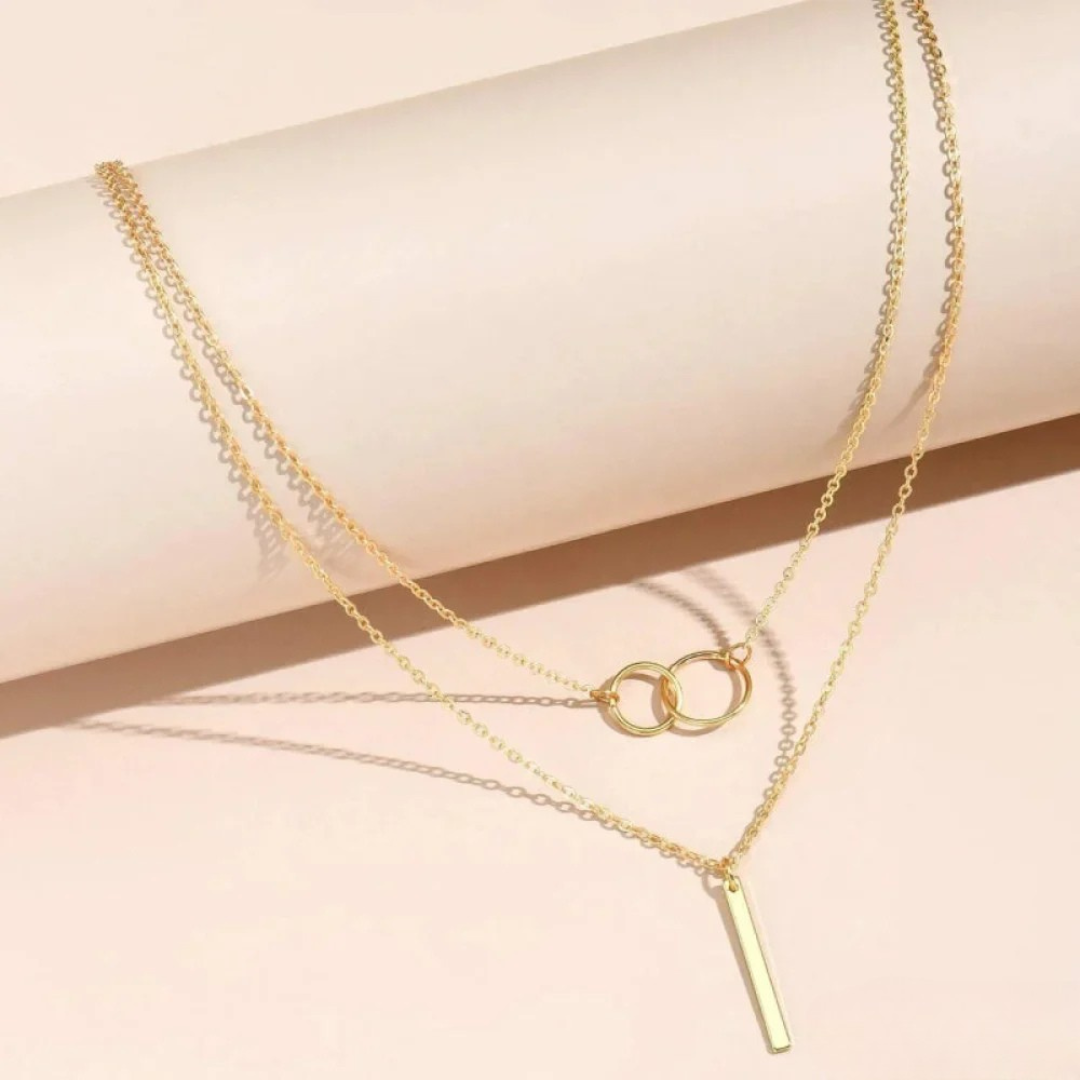 Vintage Gold Double Circle Necklace