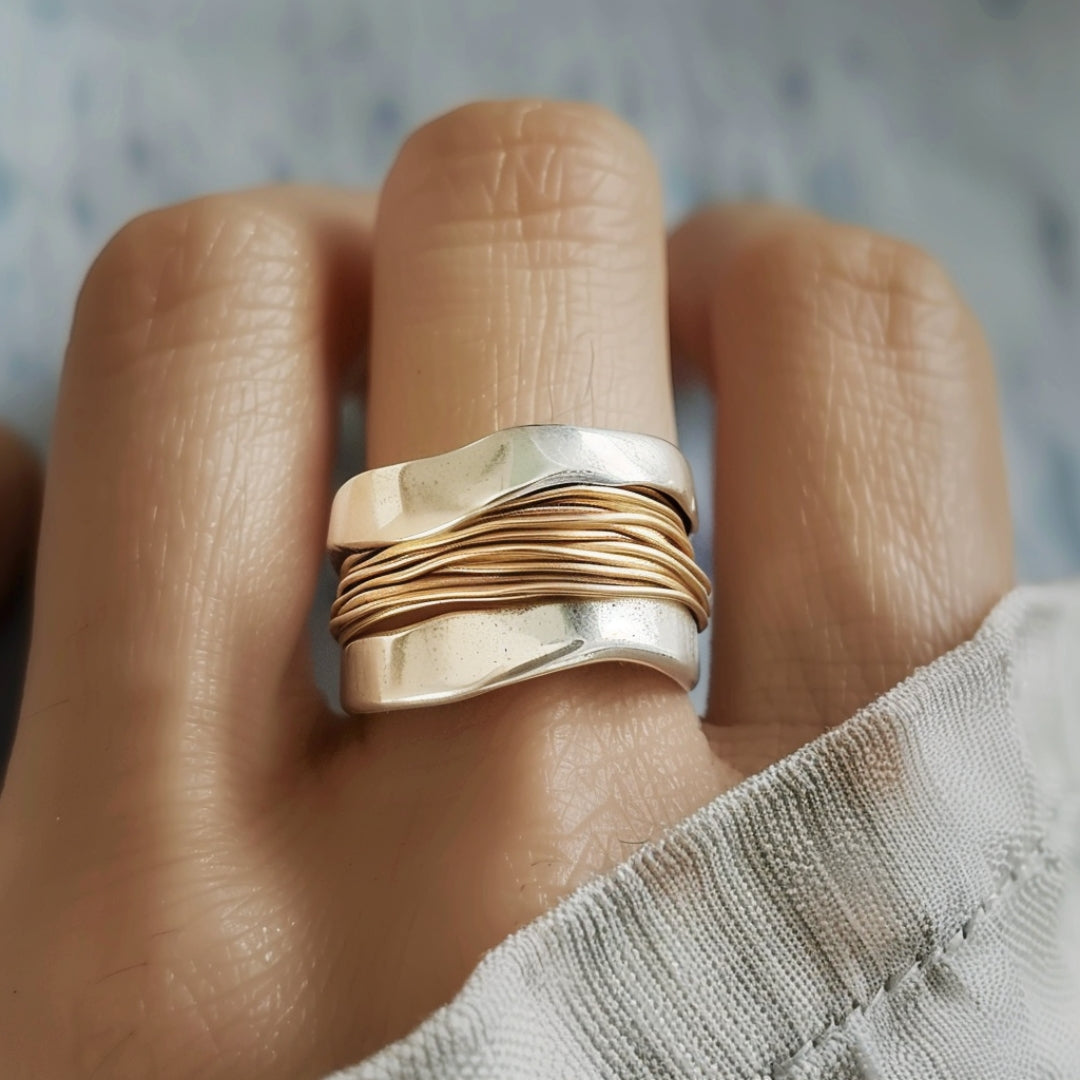 Gold Line Silver Ring