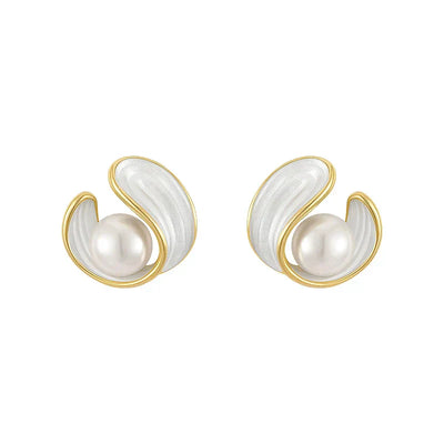 Elegant Gold Earrings with White Opal and Pearls