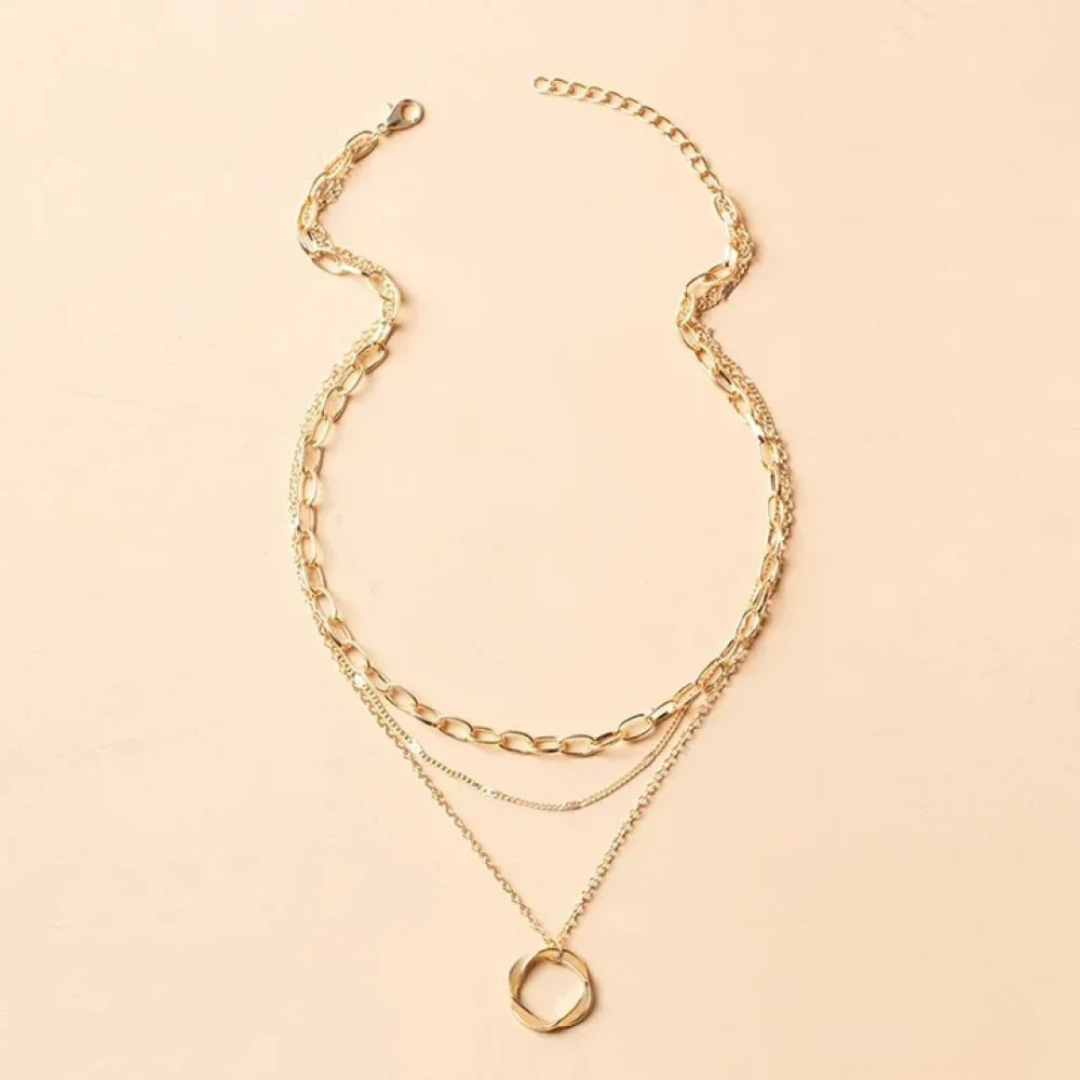 Vintage Gold Layered Necklace with Pendant