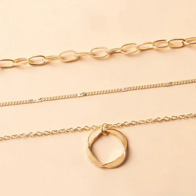 Vintage Gold Layered Necklace with Pendant