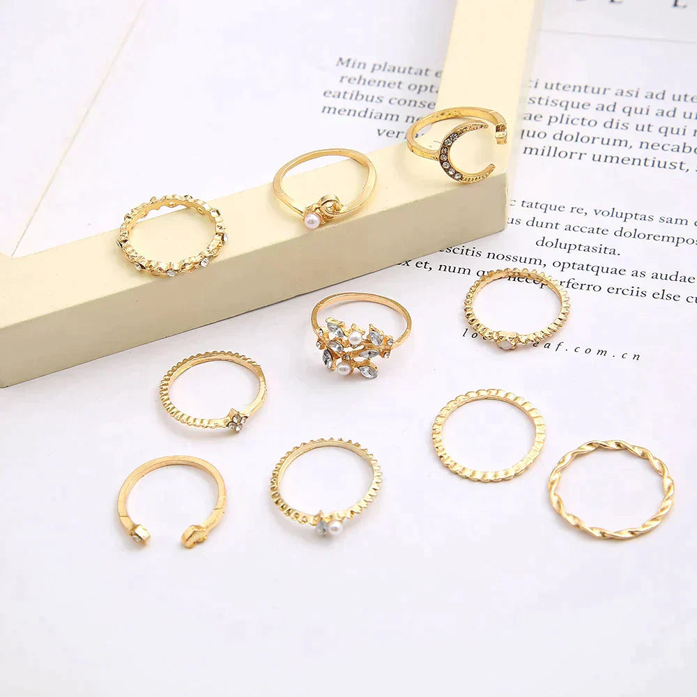 10 Pairs of Bohemian Style Silver and Gold Rings