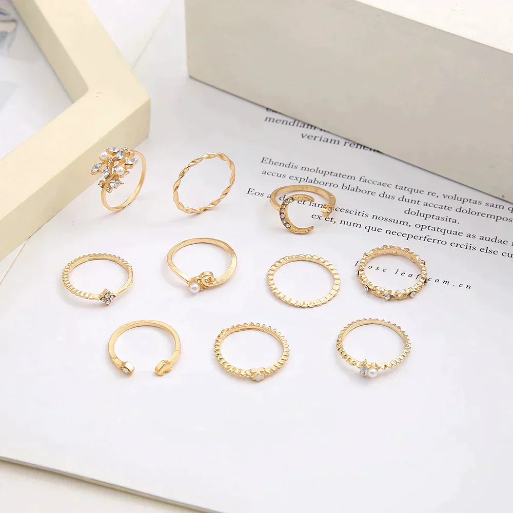 10 Pairs of Bohemian Style Silver and Gold Rings
