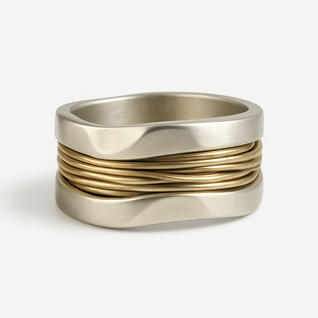 Gold Line Silver Ring