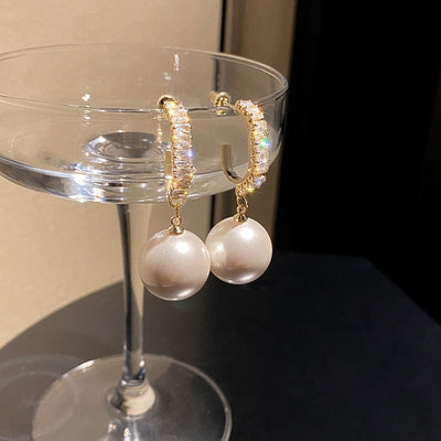 Luxurious Pearl and Zircon Earrings