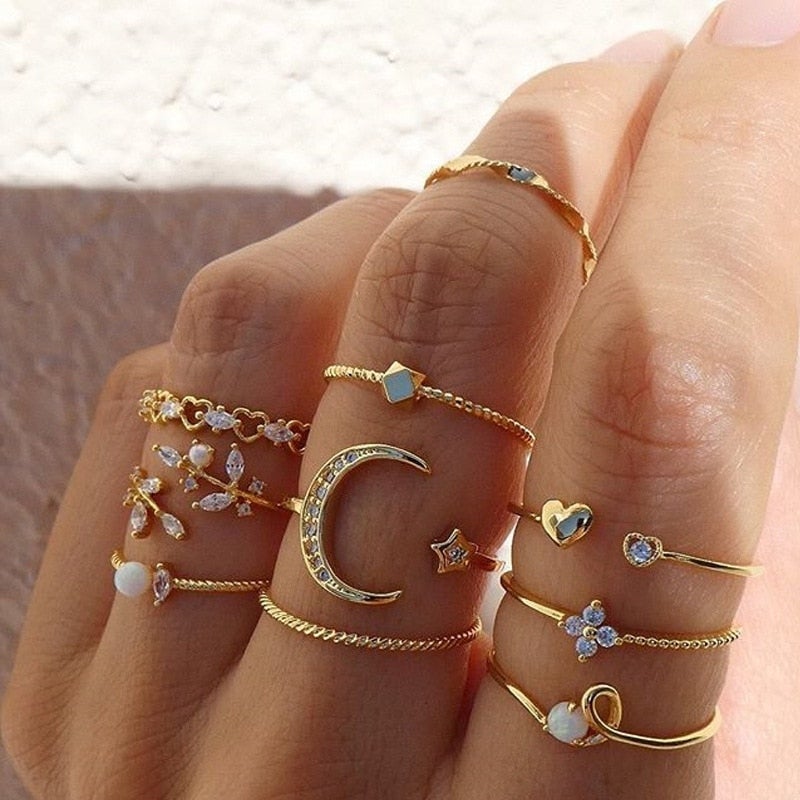 10 Pairs of Bohemian Style Silver and Gold Rings