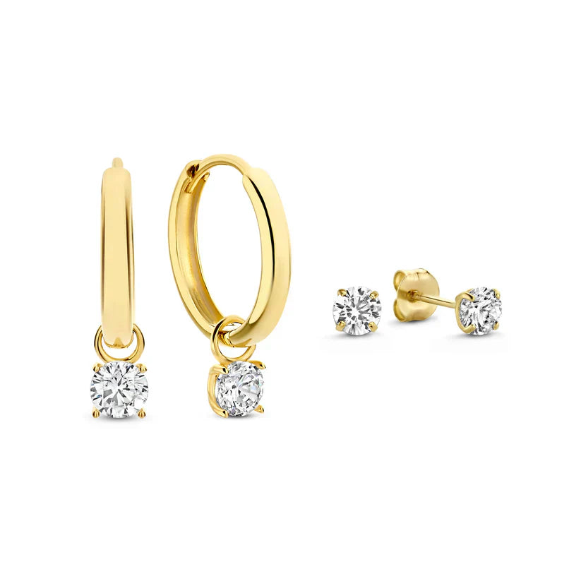 Moonstone Tear Drop Earrings Set | Gold