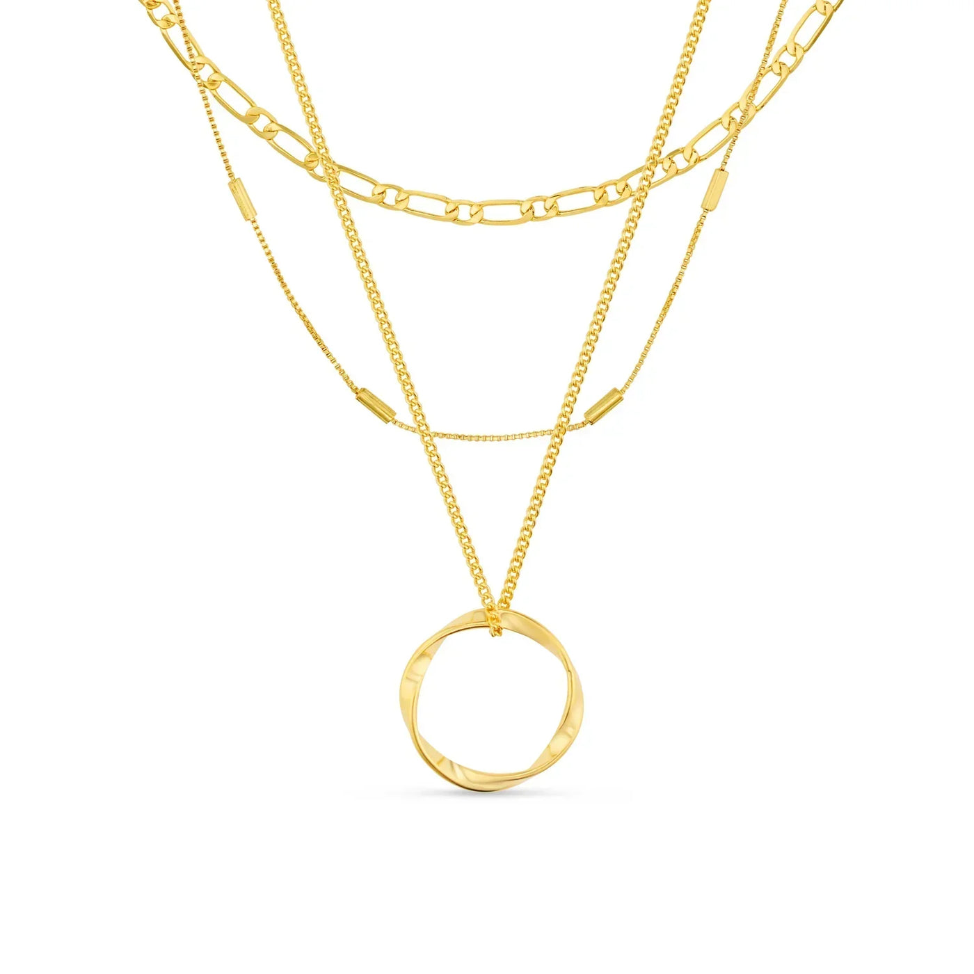 Open Circular Necklace with Three Rows | Gold