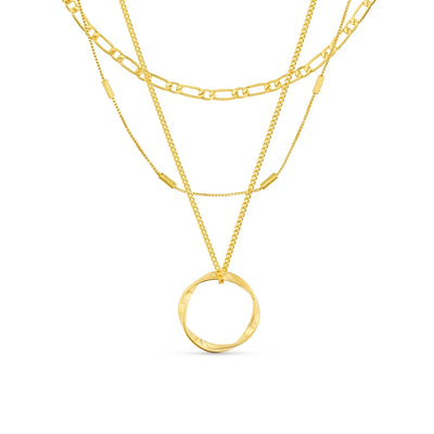 Open Circular Necklace with Three Rows | Gold