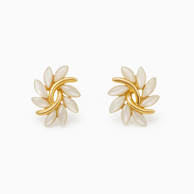 Elegant Gold Earrings with White Opal