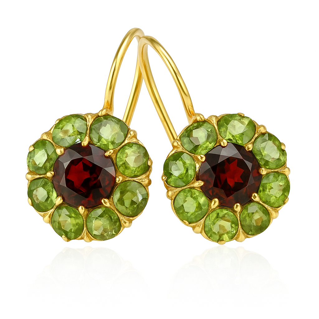 Vintage Round Green and Red Crystal Earrings