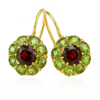 Vintage Round Green and Red Crystal Earrings