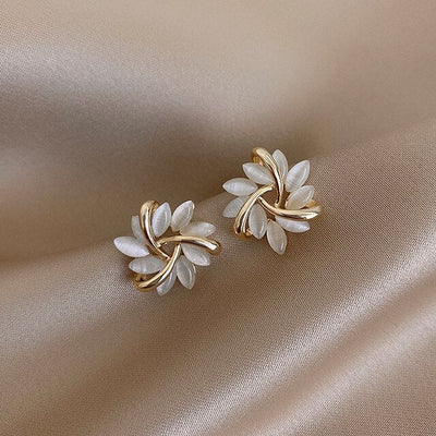 Elegant Gold Earrings with White Opal