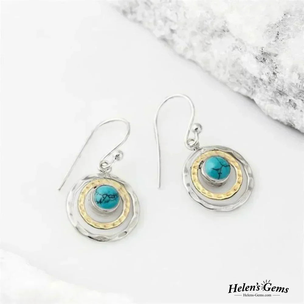 Bohemian Style Saturn Earrings with Silver and Gold Turquoise