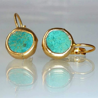 Gold Earrings with Turquoise Gemstone