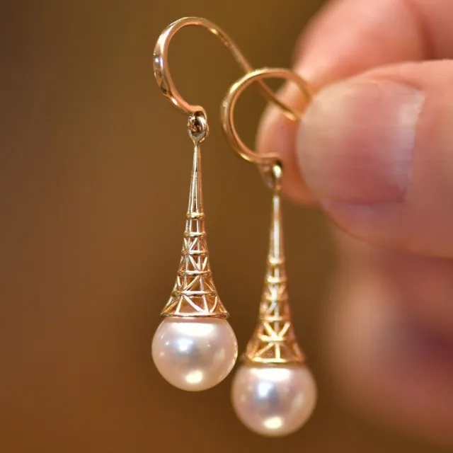 Vintage Gold Earrings with Pearls