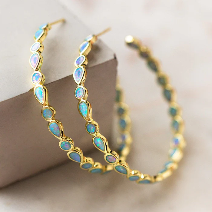 Vintage Style Blue Pearl Gold Earrings