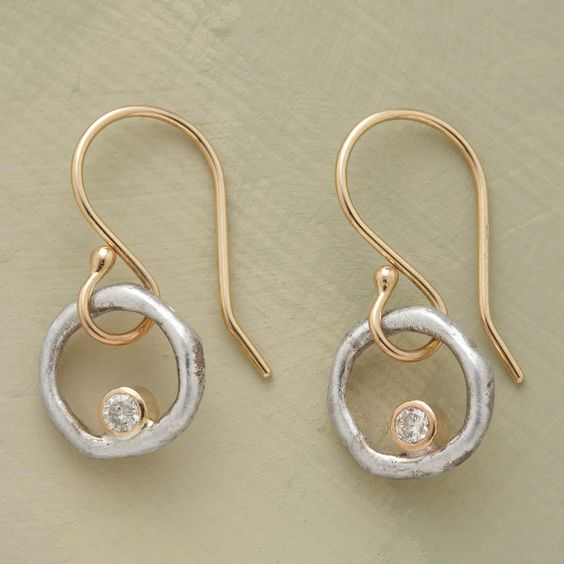Vintage Gold and Silver Zircon Stud Earrings
