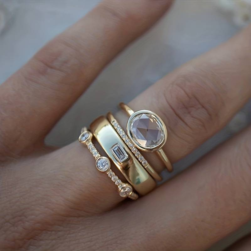 Vintage Ring Set, Gold and Zircon